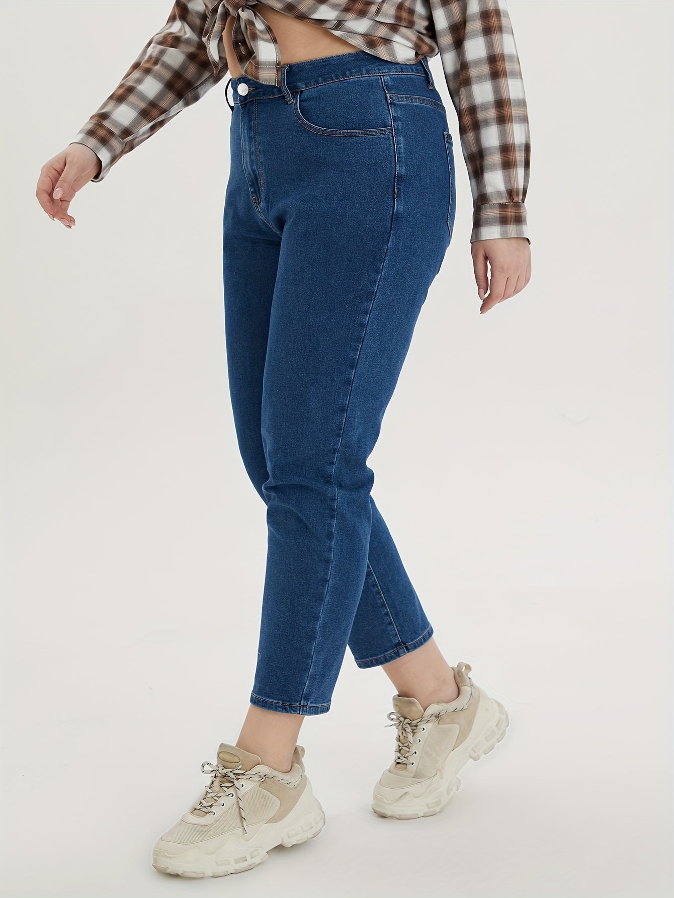 Casual Jeans Women's Plus Solid Button Fly Tapered Leg Jeans
