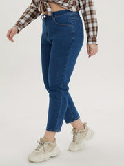 Casual Jeans Women's Plus Solid Button Fly Tapered Leg Jeans