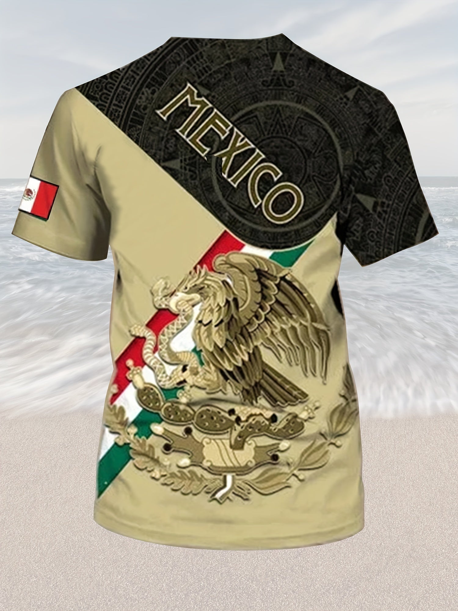 Mexico Eagle And Snake Print Men's Graphic T shirt