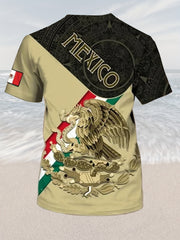Mexico Eagle And Snake Print Men's Graphic T shirt