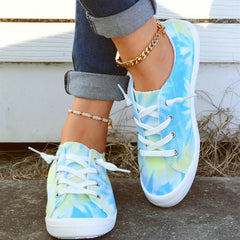 Women's Tie Dye Canvas Shoes Lace Up Flat Walking Anti Slip Sneakers