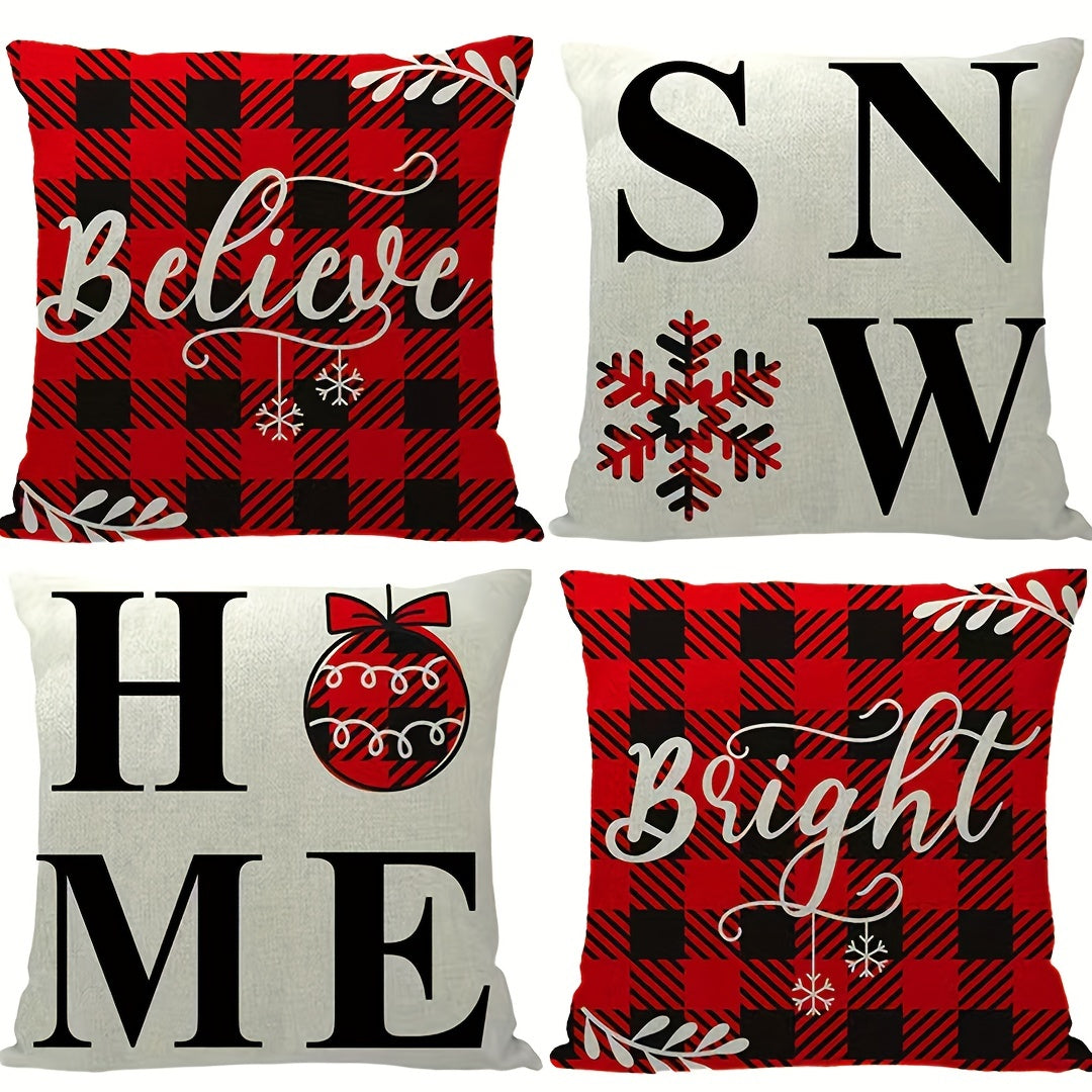 4pcs Christmas Pillow Covers for Living Room Sofa & Outdoor Camping
