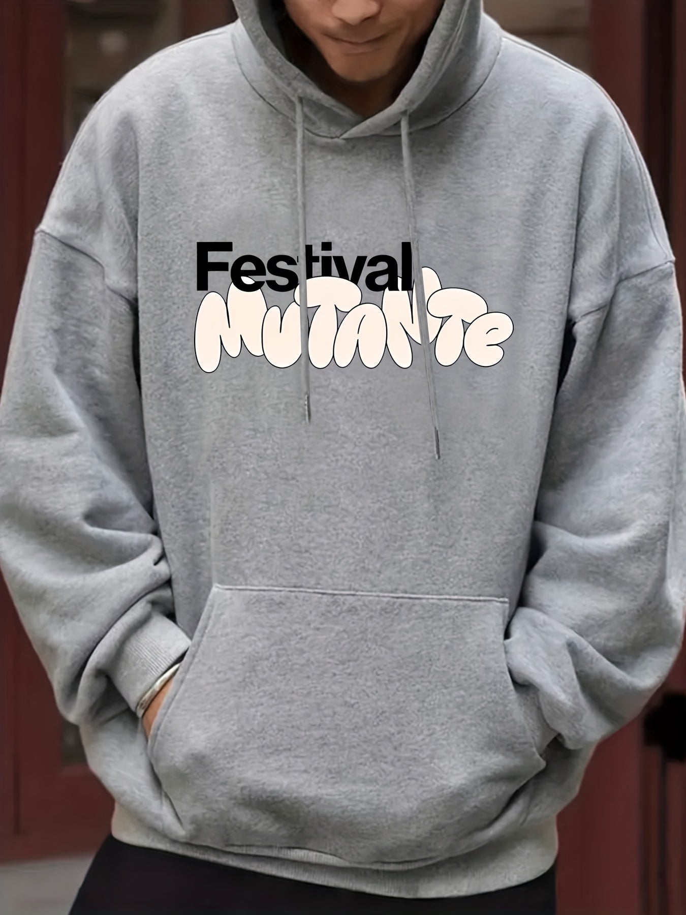 Men's Letter Print Hooded Sweatshirt Long Sleeve Drawstrings