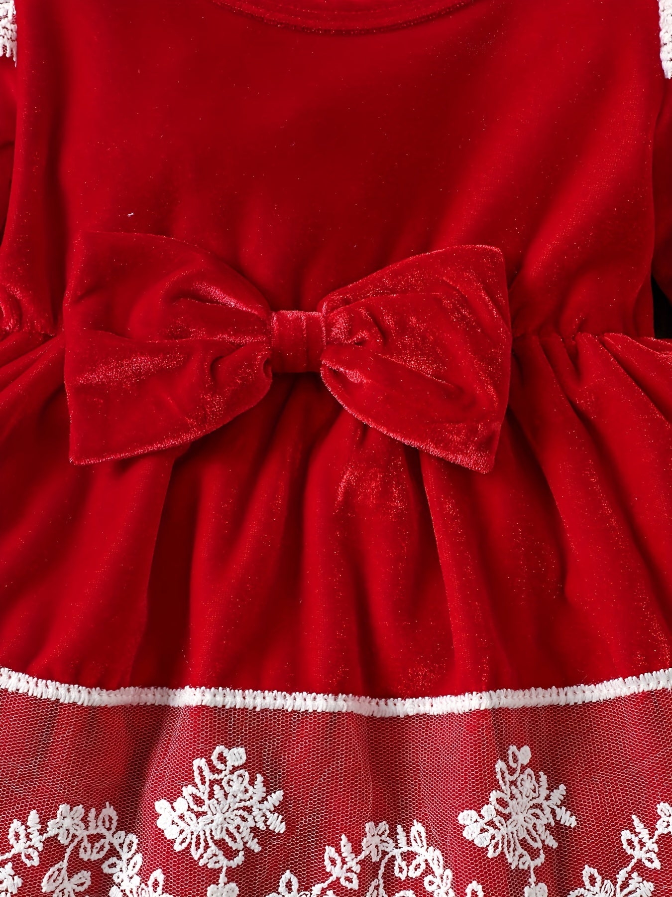Bow Long Sleeve Tutu Dress With Lace Floral Trim & Headscarf