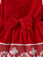 Bow Long Sleeve Tutu Dress With Lace Floral Trim & Headscarf