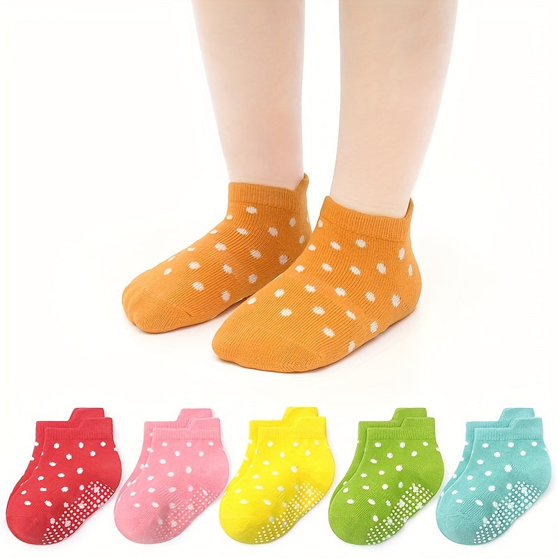 6 Pairs Polka Dot Knit Ankle Socks for Girls