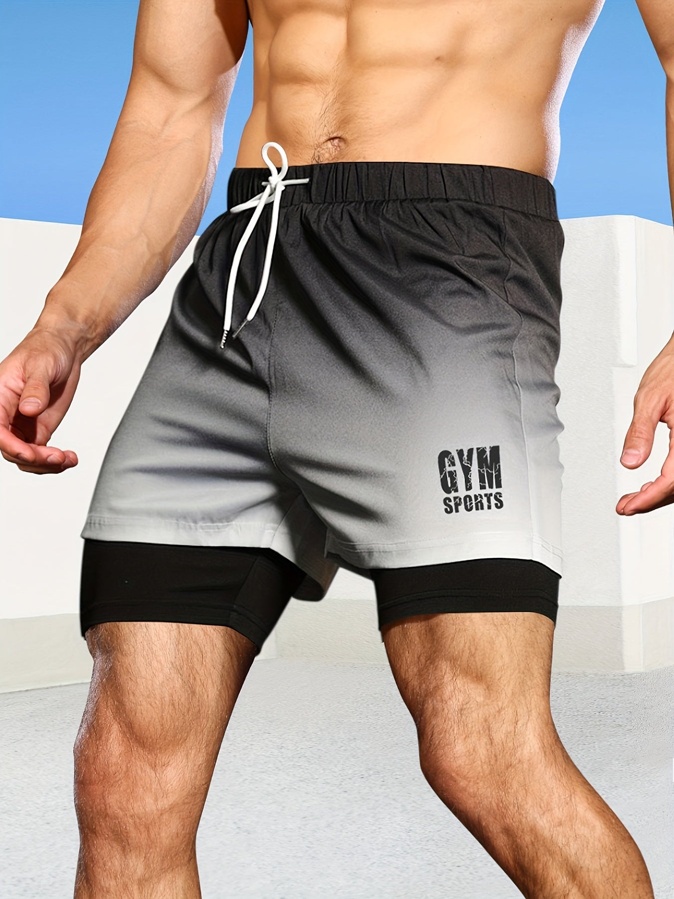 Bull GYM Pattern Print Ombre Shorts Men's Sports Drawstring Waist
