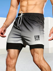 Bull GYM Pattern Print Ombre Shorts Men's Sports Drawstring Waist