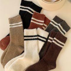 6 Pairs Striped Fuzzy Socks Warm Mid Tube Stockings