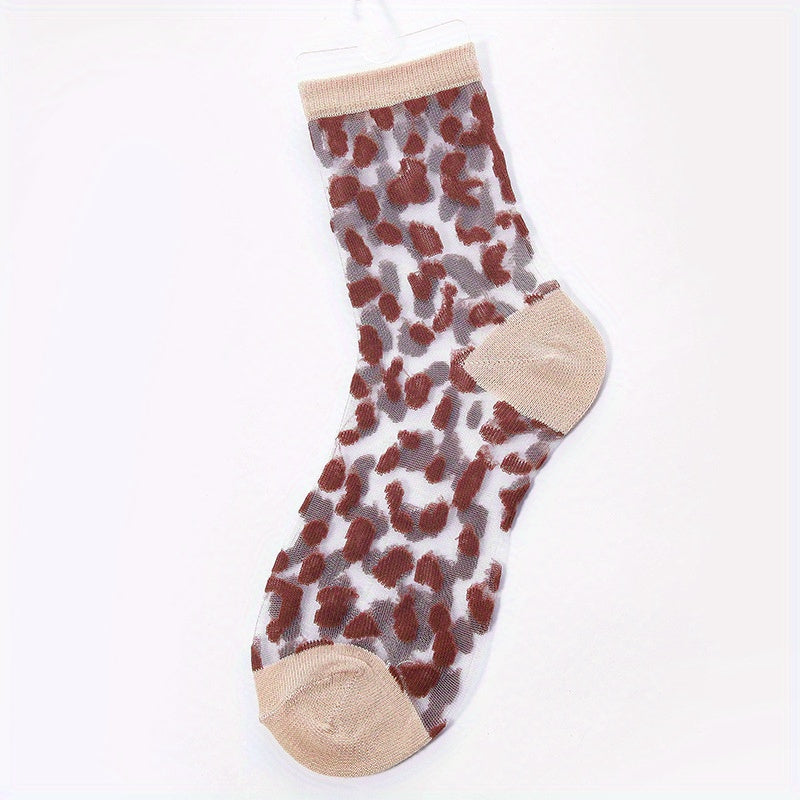 Leopard Mesh Socks Breathable Mid Tube Stockings