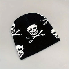 Fashionable Windproof Knit Beanie Hat With Skull Embroidery