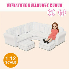 Dollhouse Sofa Set with Ottomans 5 Seat Corner Couch Modern Toy Furniture