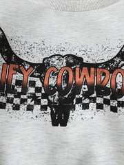 Autumn Boys Cow Head Letter Print Casual Sweatshirt Pullover