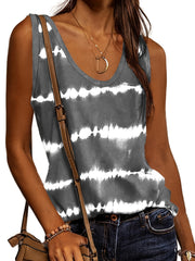 Tie Dye Striped Crew Neck Tank Top Sleeveless Casual Summer Women's Clothing