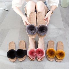 Furry Decor Slippers Open Toe Non Slip Sandals Lightweight Indoor Shoes