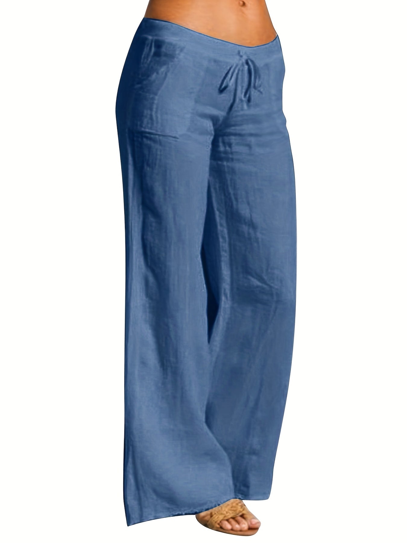 Drawstring Lace up Loose Pants Casual Solid Wide Leg