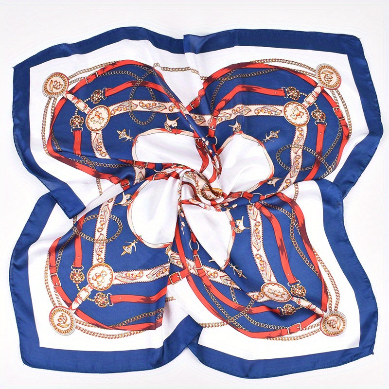 70 Chain Print Square Scarf Vintage Silk Bandana Windproof Head Wrap