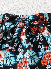 Toddler Girls Flowers Graphic Bow Front Casual Elastic Waist Shorts
