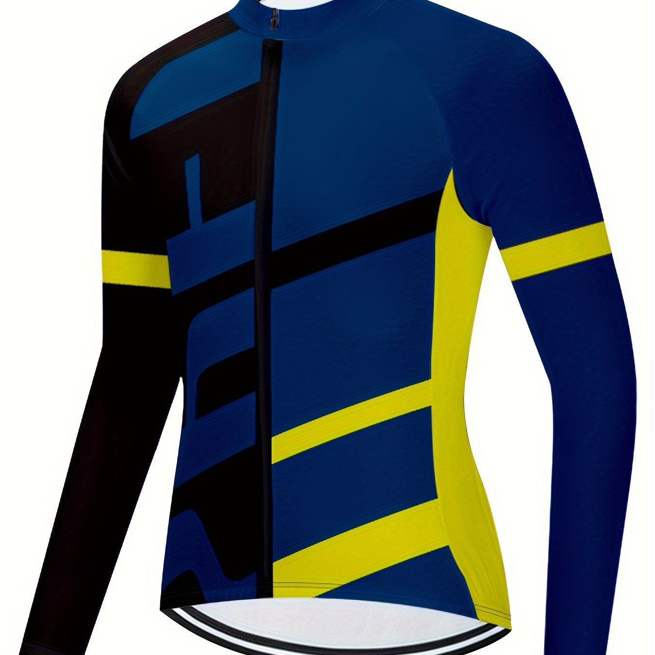 Men's Block Zipper Cycling Jersey Stretch Breathable Long Sleeve T-shirt