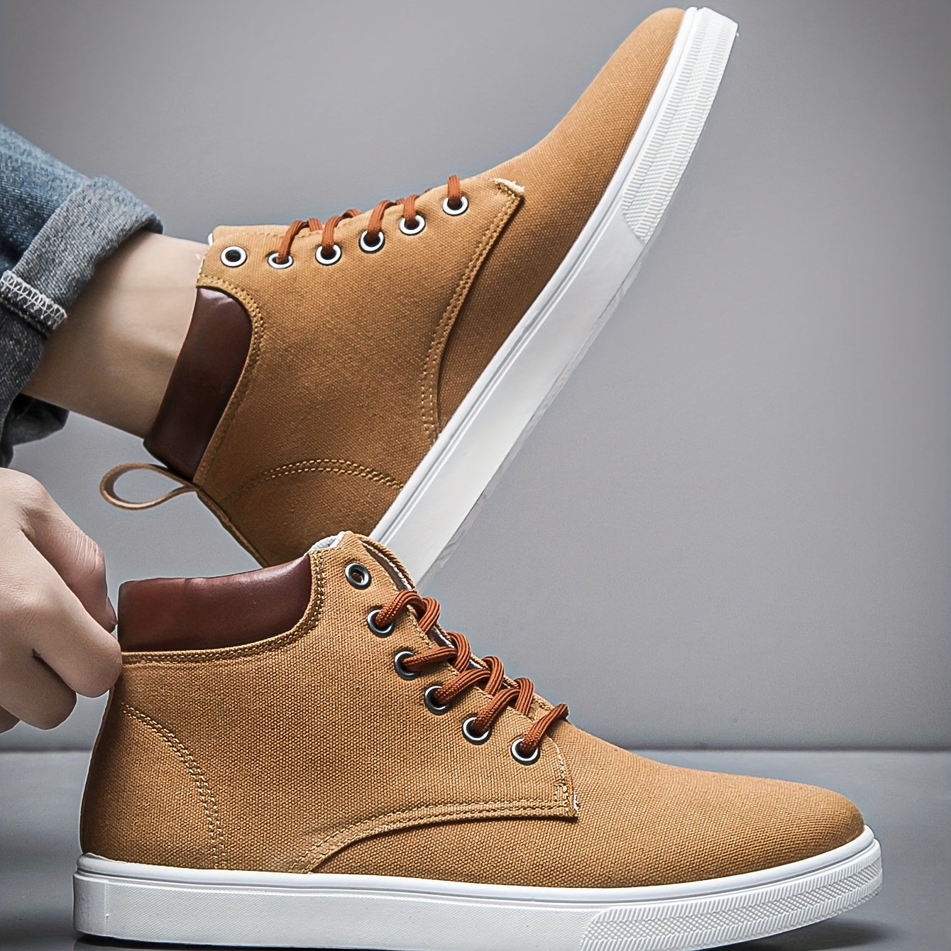 Men's High Top Canvas Skate Shoes with Traction Lace-Up Sneakers