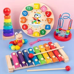 5 in 1 Montessori Wooden Toys Preschool Education Musical Xylophone Beadwork