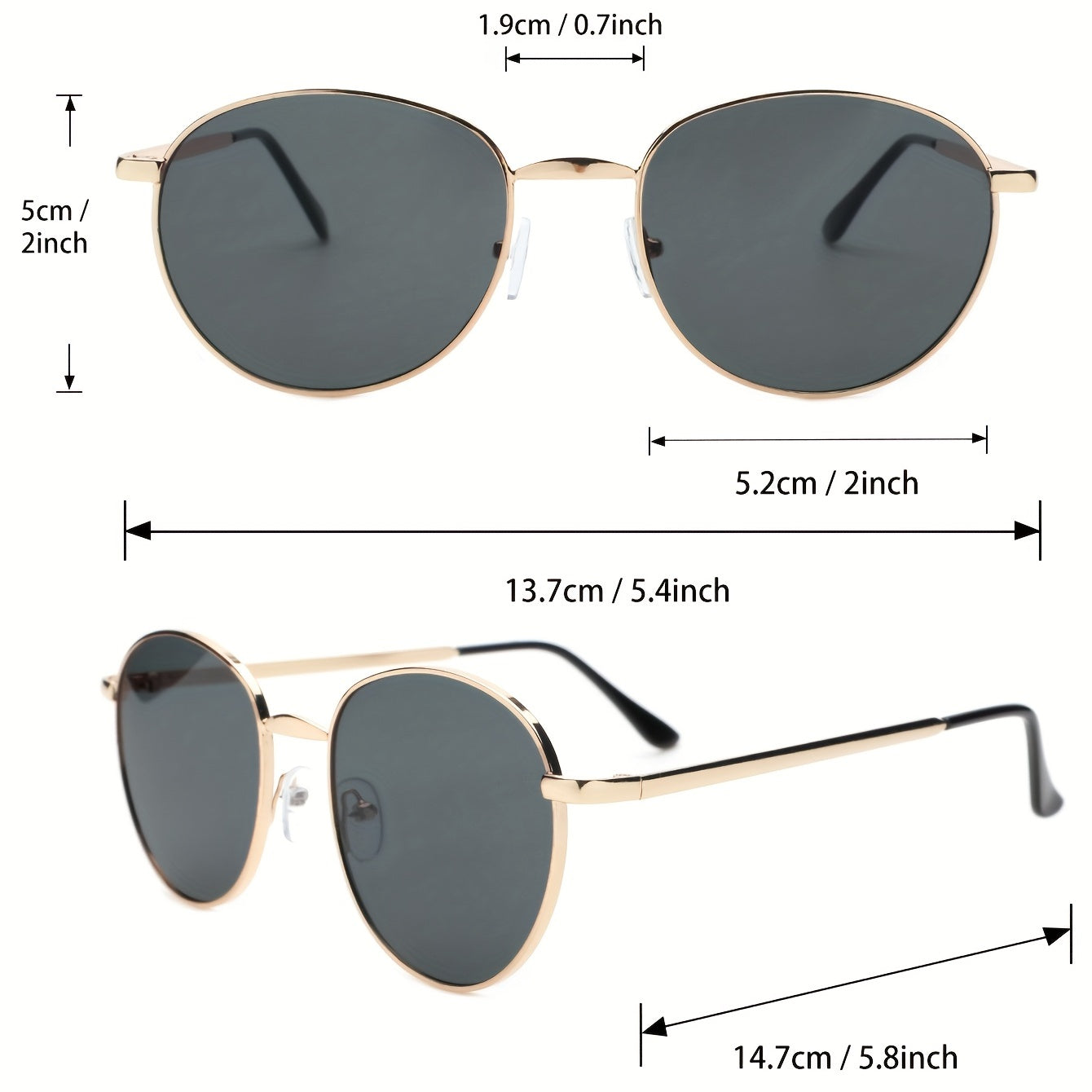 3pcs Metal Round Frame Sunglasses UV 400 Protection