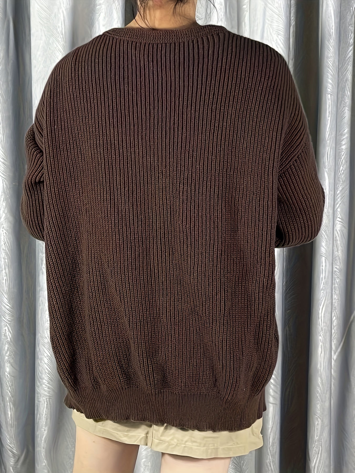 Solid Open Front Cardigan Long Sleeve Drop Shoulder Cardigan
