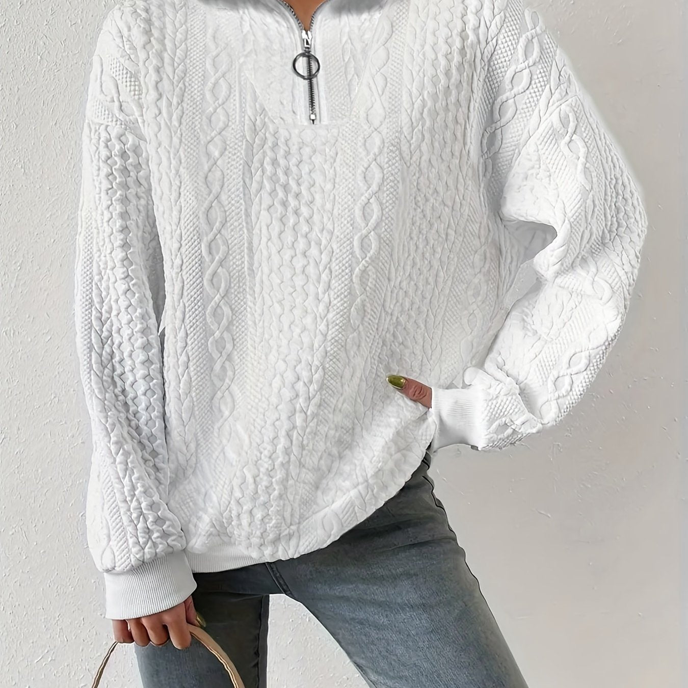 Textured Quarter Zip Sweatshirt Turtle Neck