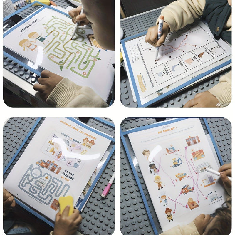 3pcs A4 Kids Dry Erase Doodle File Bags
