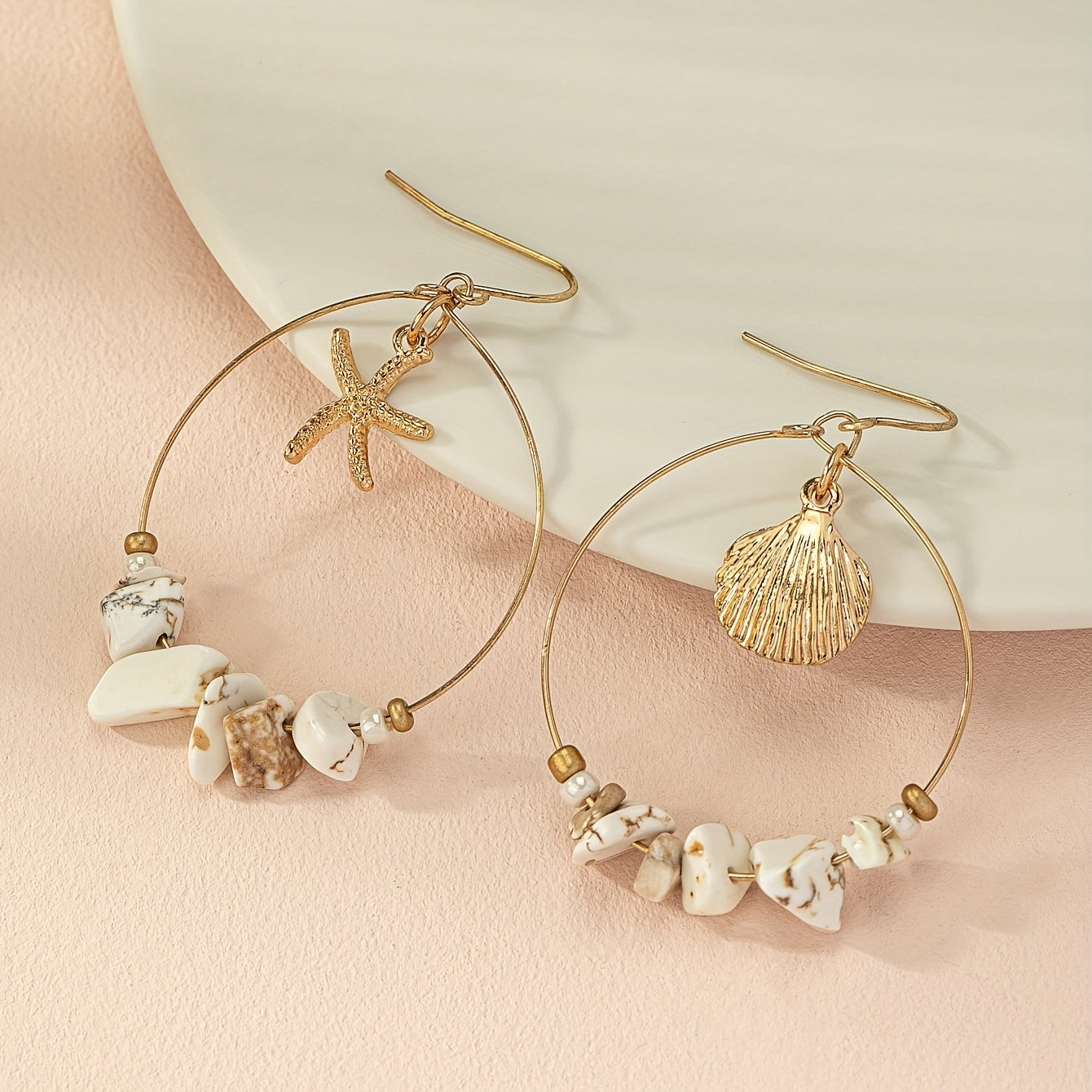 Vintage Crushed Stone Beaded Drop Earrings Boho Style Ear Jewelry For Summer