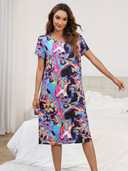 Tie Dye Print Lounge Dress Soft & Comfy Short Sleeve Women's Loungewear