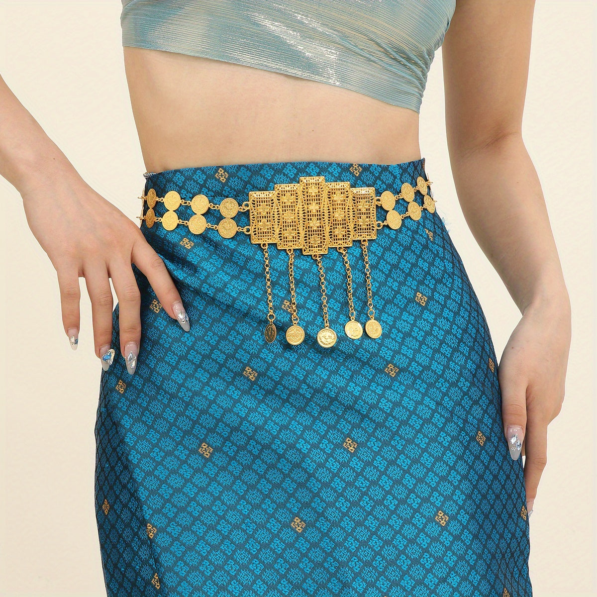 Bohemian Coin Pendant Tassel Waistband Hollow Out Metal Belly Chain