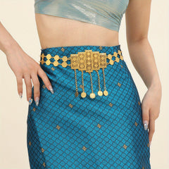 Bohemian Coin Pendant Tassel Waistband Hollow Out Metal Belly Chain