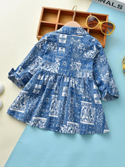 Girls Flower Print Long Sleeve Dress