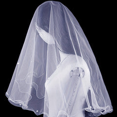 Beaded Mesh Bridal Veil 1 Tier Wedding Headwear