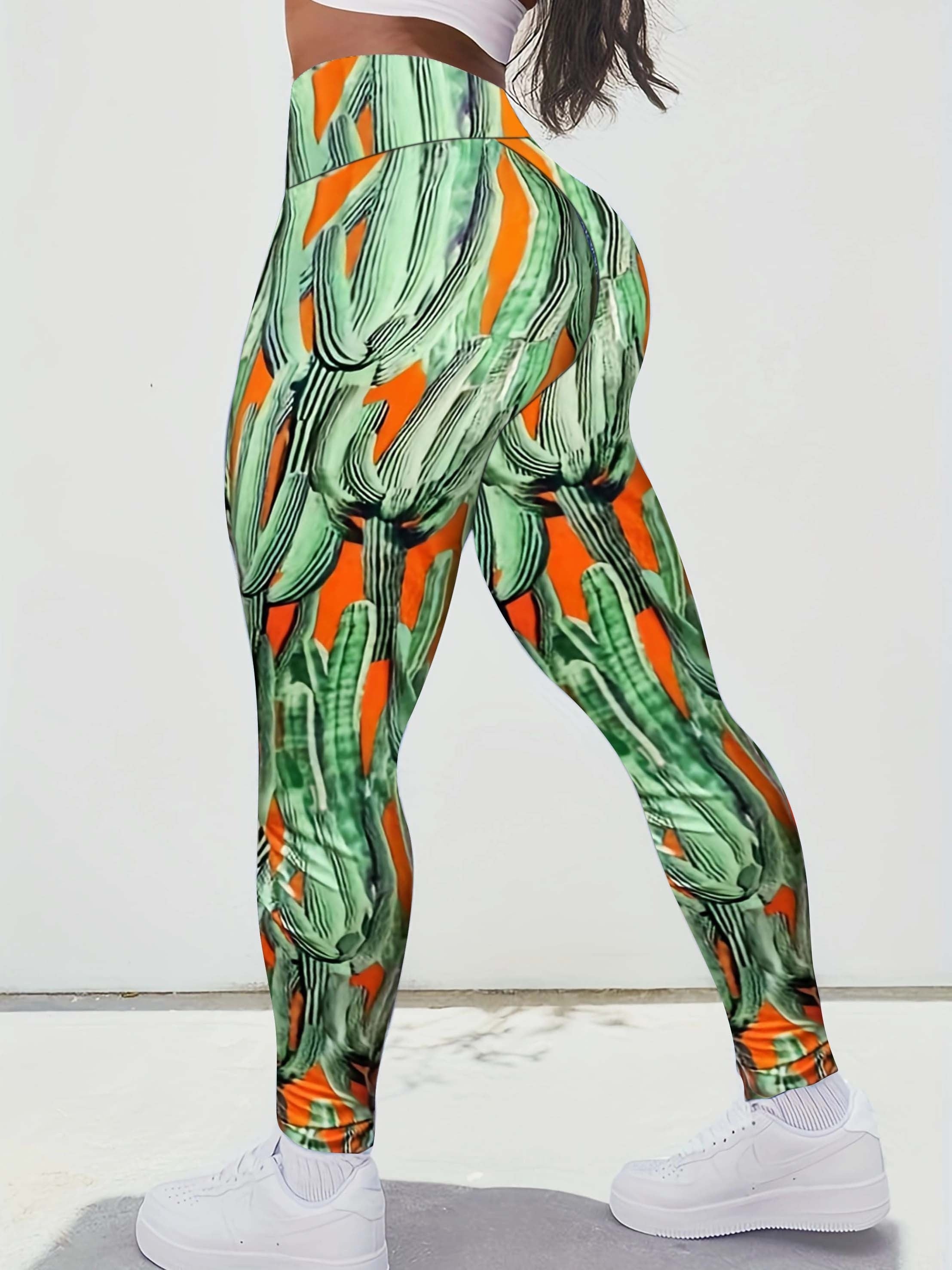 Cactus Print High Rise Skinny Sports Trousers