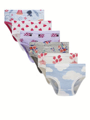 6pcs Girl's Triangle Panties Cartoon Pattern Elastic Waist Shorts 100 Cotton