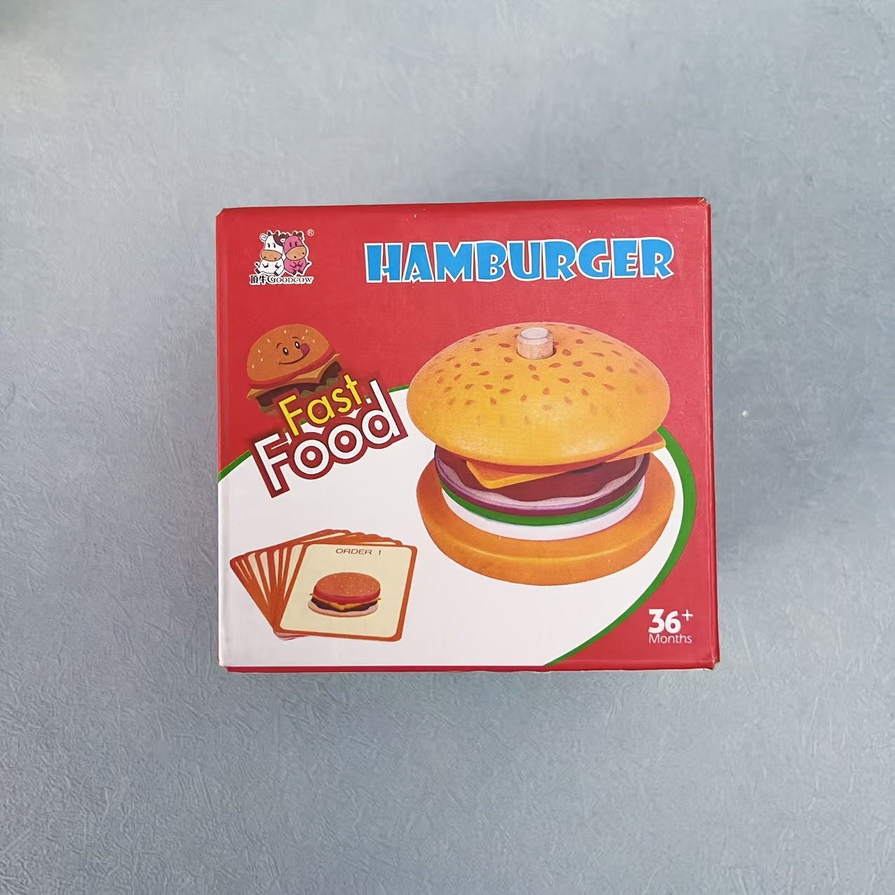 Wooden Burger Fries & Sandwich Playset for Kitchen Pretend Play
