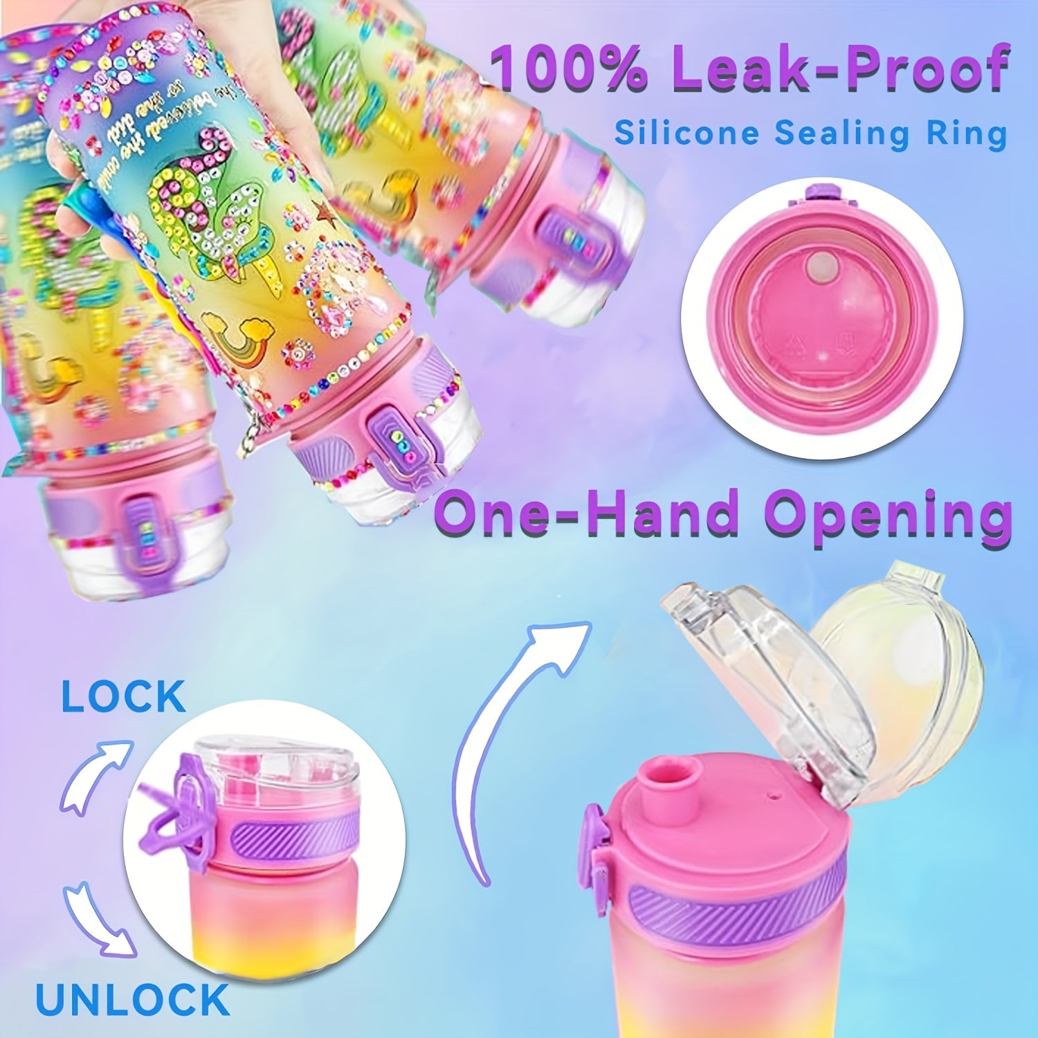 DIY Water Bottle Kit for Girls, Unicorn Mermaid Design, Diamond Painting Craft