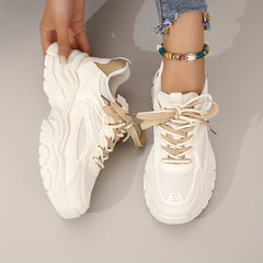 Women's Platform Mesh Sneakers Lace Up Low Round Toe Heightening Shoes