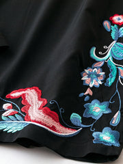 Ethnic Style Pants Women's Plus Floral Embroidery Wide Leg Trousers