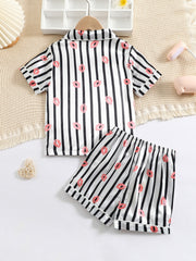 Girls Lip Print Satin Pajama Set