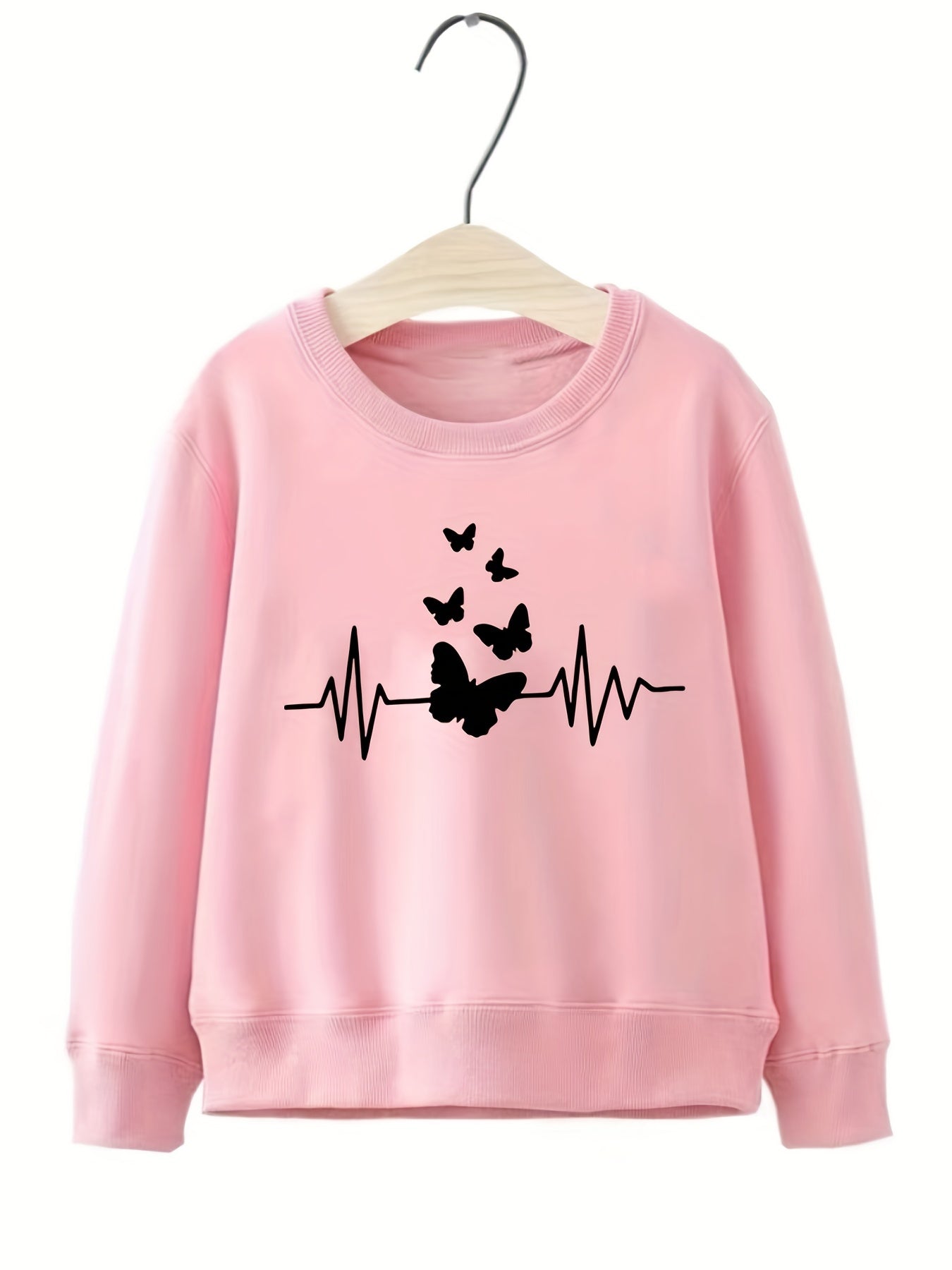 Butterfly & Heart Rate Print Smart Sweatshirt For Girls