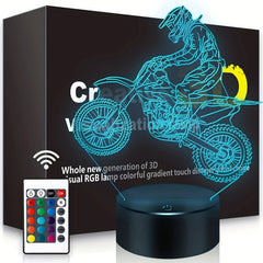 Dirt Bike Night Light 3D Illusion LED Light Kids Room Decor Lamp
