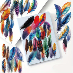 50pcs Vibrant Feather Stickers - Glittery Iridescent Matte - Variety of Surfaces