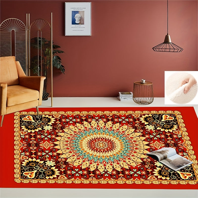 Boho Anti Fatigue Kitchen Rugs Red Vintage Absorbent Non Slip Rugs