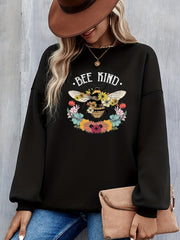 Floral Bee Print Pullover Sweatshirt for Fall & Winter