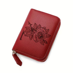 Personalized Rose Leather Wallet for Women
