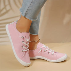 Women's Pink Canvas Low Top Lace Up Sneakers