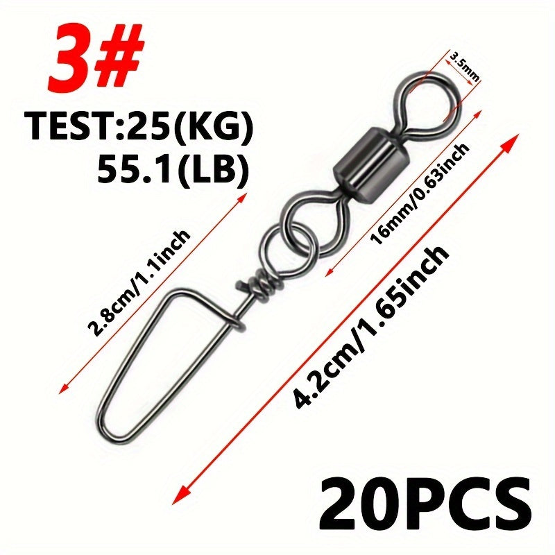 20pcs Stainless Steel Fishing Connectors Fast Clip Lock Snap Swivels
